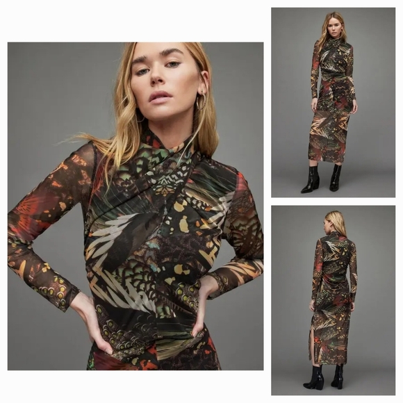All Saints Black and Orange Patterned Dress - Picture 1 of 3